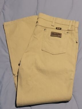 Wrangler Men's Tan Chinos with Leather Patch